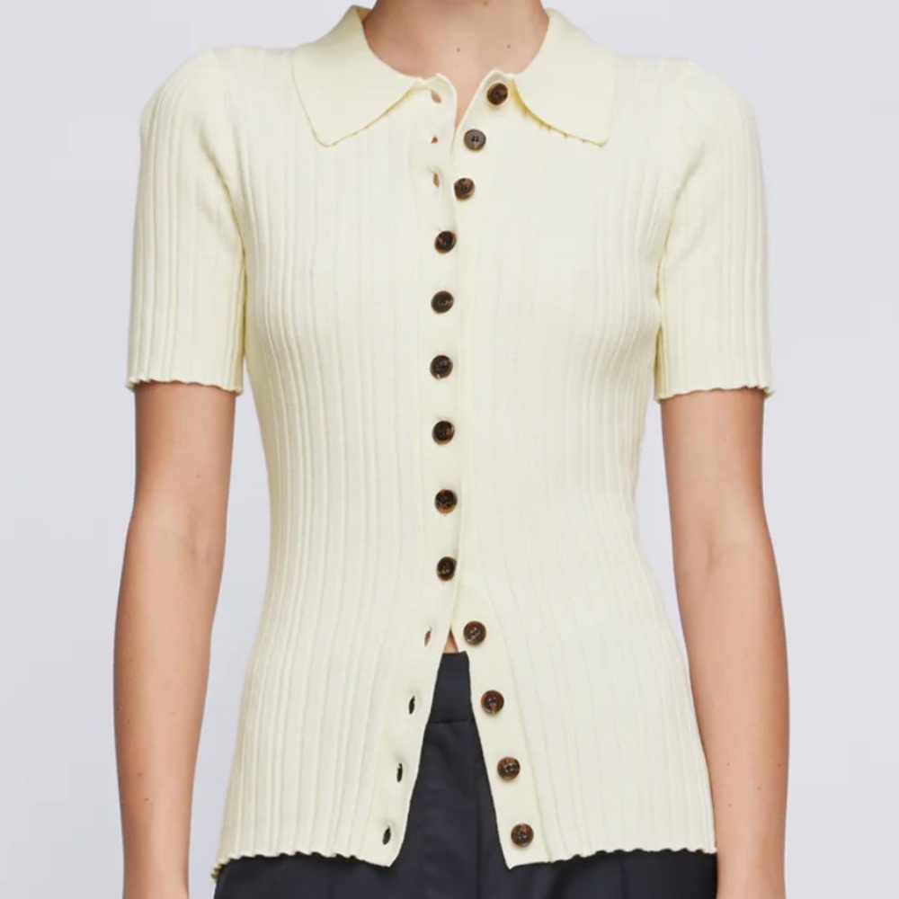 Anna Quan Off-White Ribbed Button-Up Top